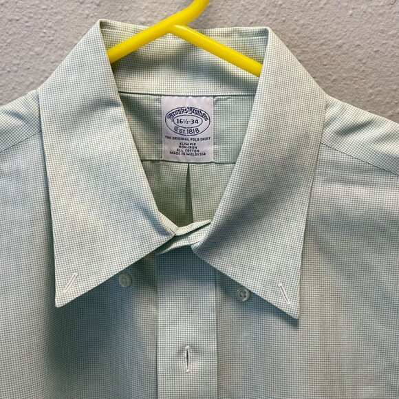Brooks Brothers‎ Mens Slim Fit Non-Iron Button-Down Shirt 16 1/2 - 34 Green - Picture 9 of 16